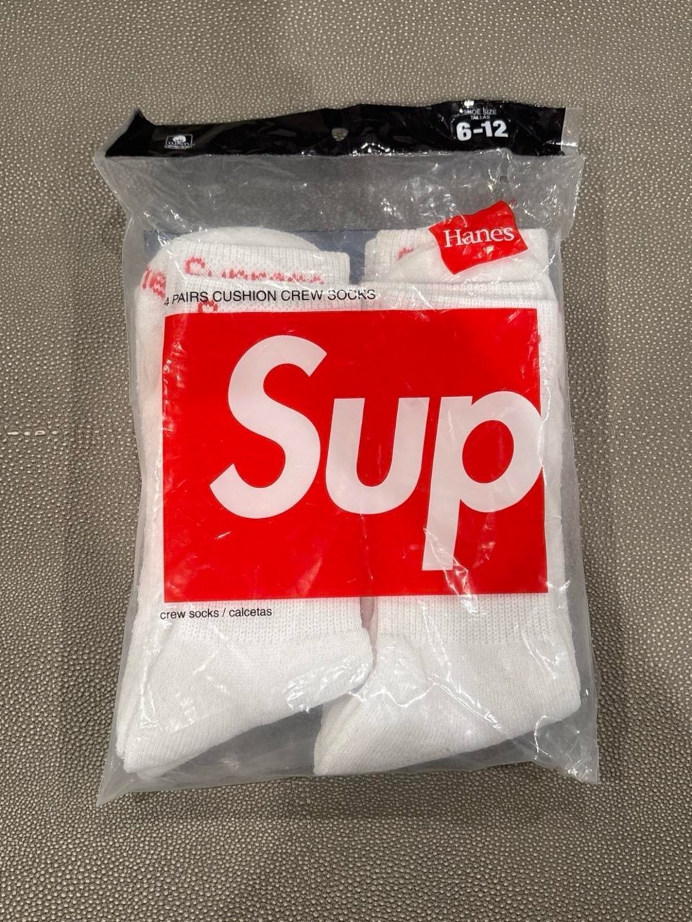 Supreme White Crew Socks with Red Logo Pack
